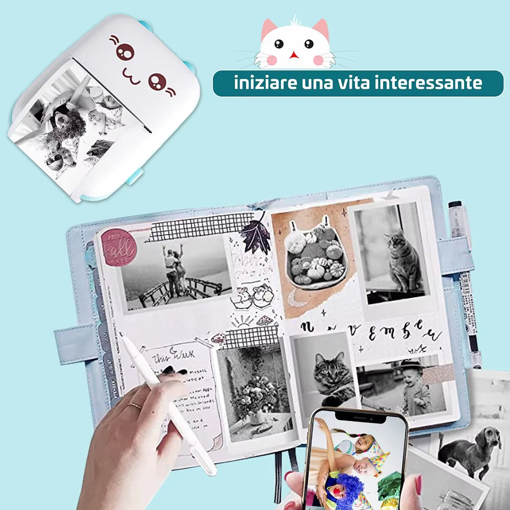 Mini Sticker Printer Portable Mini Pocket Printer for Printer with 13 Roll Papers for Notes, Photos, Stickers, Labels, Receipts