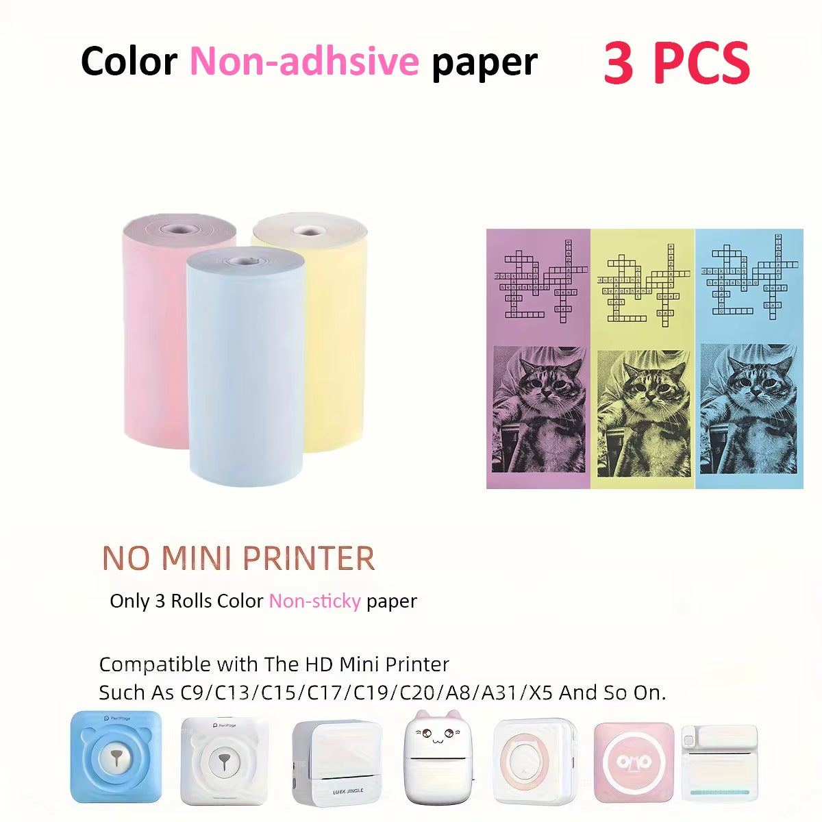Mini Sticker Printer Portable Mini Pocket Printer for Printer with 13 Roll Papers for Notes, Photos, Stickers, Labels, Receipts