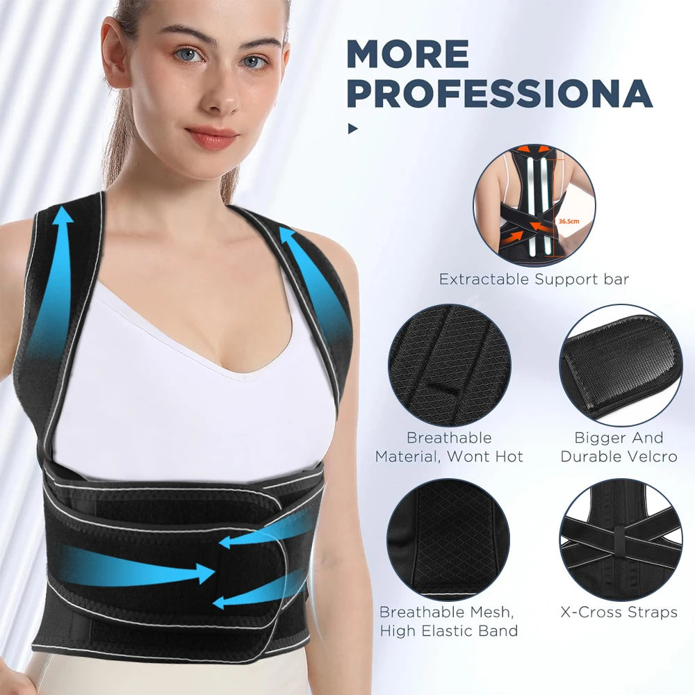 Posture Corrector for Women Men, Adjustable Full Back Support, Lumbar Back Posture Corrector, Back Pain Relief, Hump Corrector