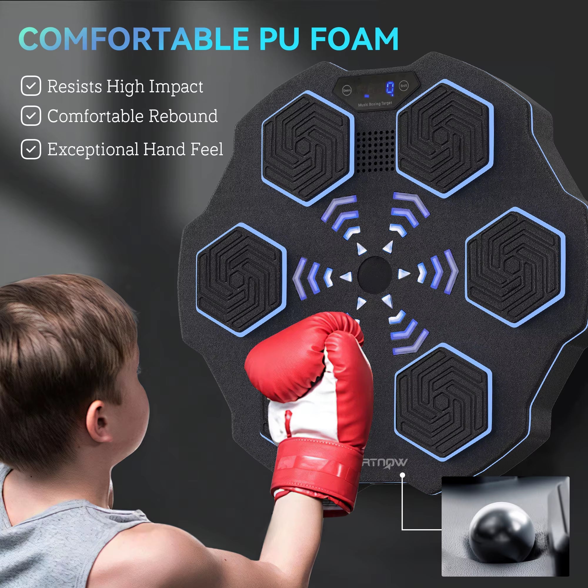 SPORTNOW Music Boxing Machine, Smart Bluetooth Boxing Machine Wall Mounted with 9 Speeds & Modes, LED Lights