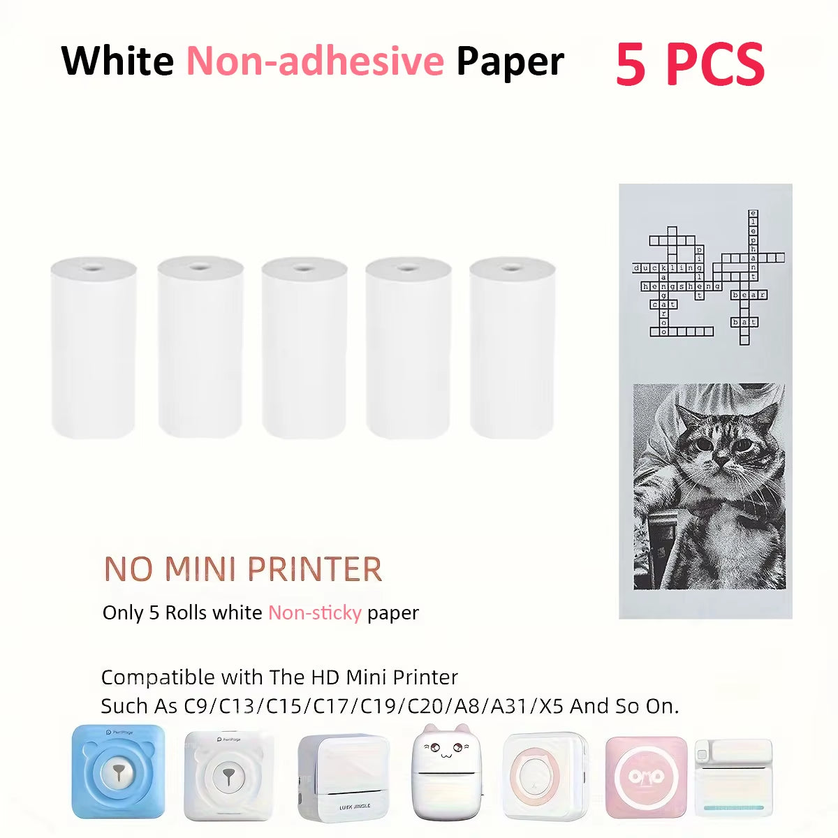 Mini Sticker Printer Portable Mini Pocket Printer for Printer with 13 Roll Papers for Notes, Photos, Stickers, Labels, Receipts