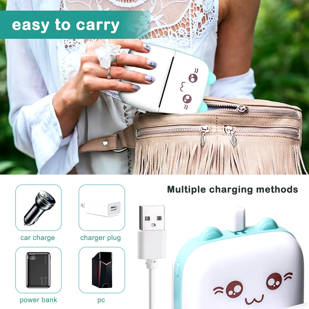 Mini Sticker Printer Portable Mini Pocket Printer for Printer with 13 Roll Papers for Notes, Photos, Stickers, Labels, Receipts
