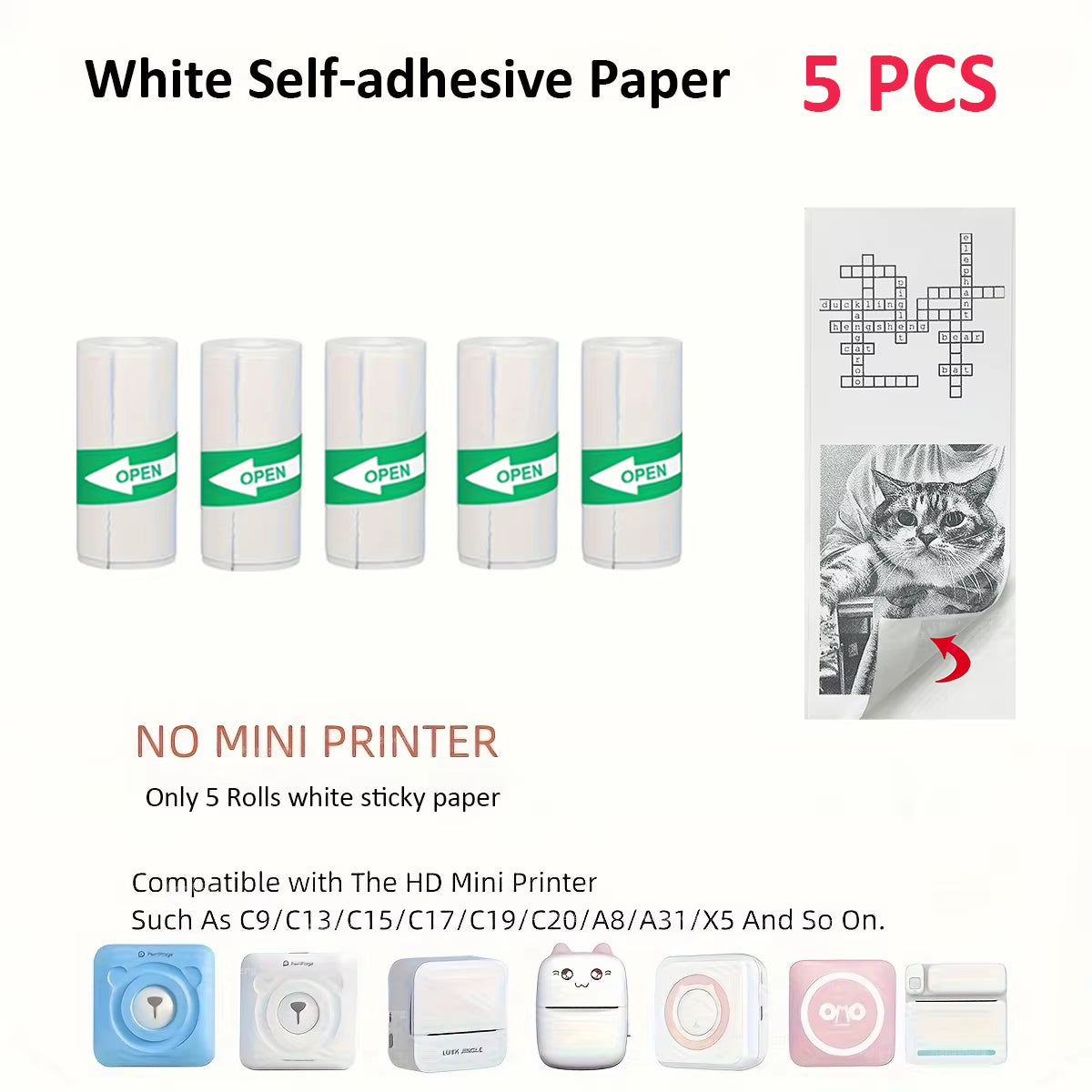 Mini Sticker Printer Portable Mini Pocket Printer for Printer with 13 Roll Papers for Notes, Photos, Stickers, Labels, Receipts